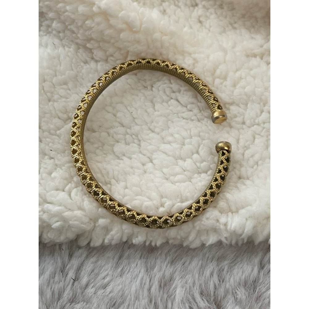 Gold Tone Diamond Cut Out Cuff Bracelet